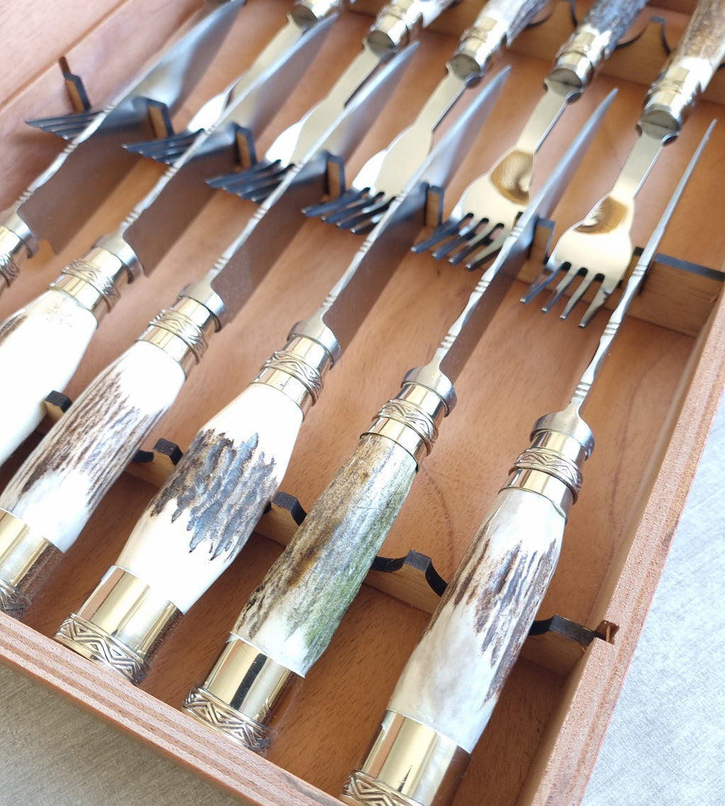 12 piece cutlery set with deer antler handles