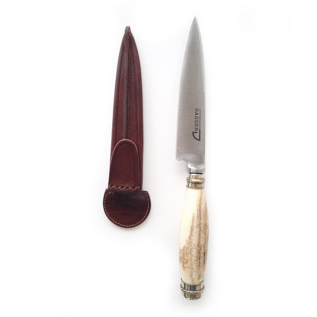 Deer antler knife with alpaca finishes