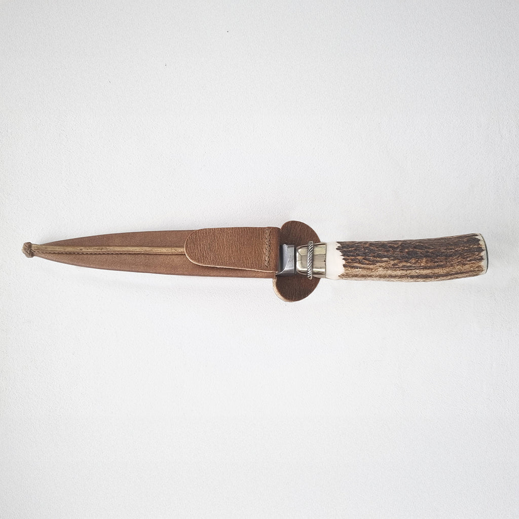 Handmade deer antler knife with leather sheath