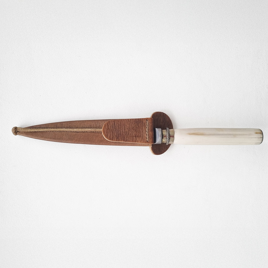 Handmade deer bone knife with leather sheath