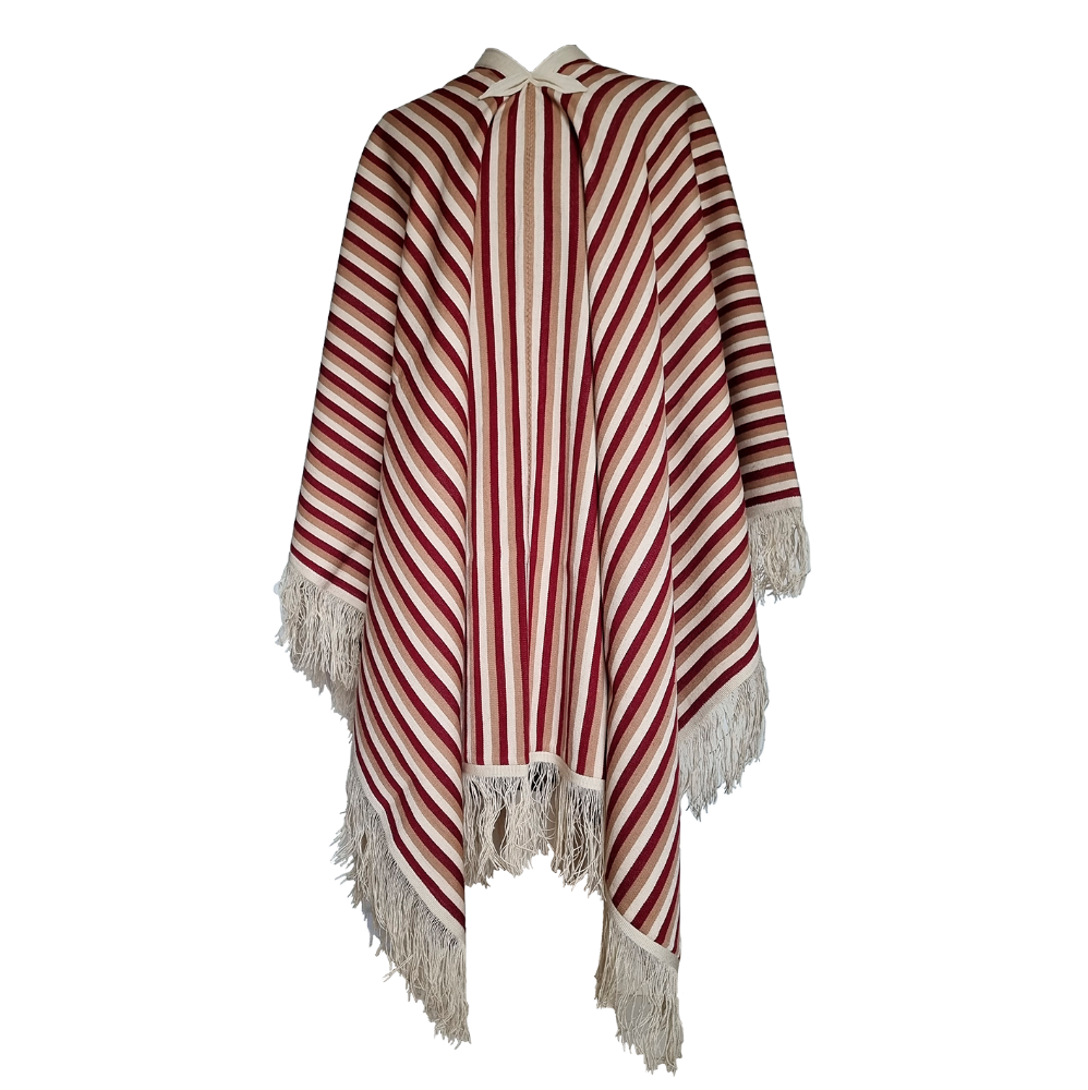 Seclantas handwoven Argentine wool poncho with Salteño red stripe design