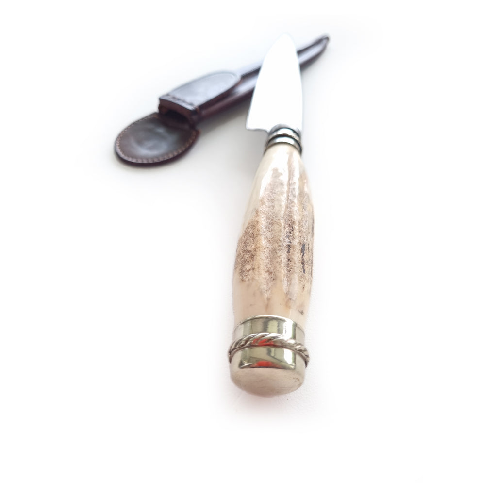 Stainless steel blade knife with leather sheath