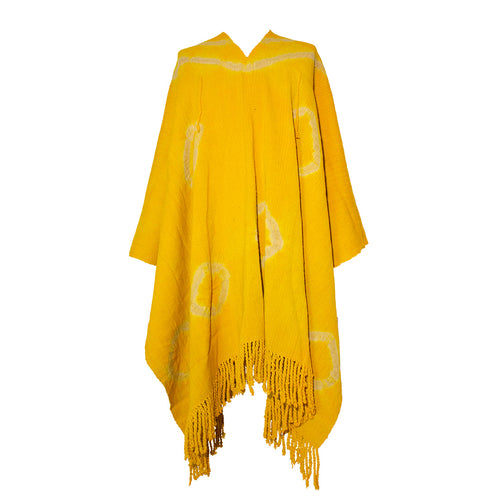 Anzulón handwoven Argentine wool poncho with yellow Argollas motifs