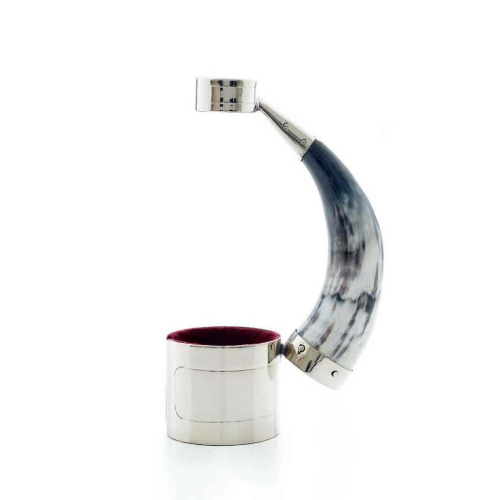 Cow horn and nickel silver wine bottle holder