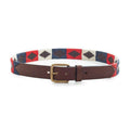 Lyon Soshon Argentine leather polo belt with red, cream and navy geometric pattern