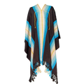 Molinos handwoven Argentine wool poncho with dark base and blue Listado stripes