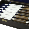 Patagonula steak knives set in wooden case