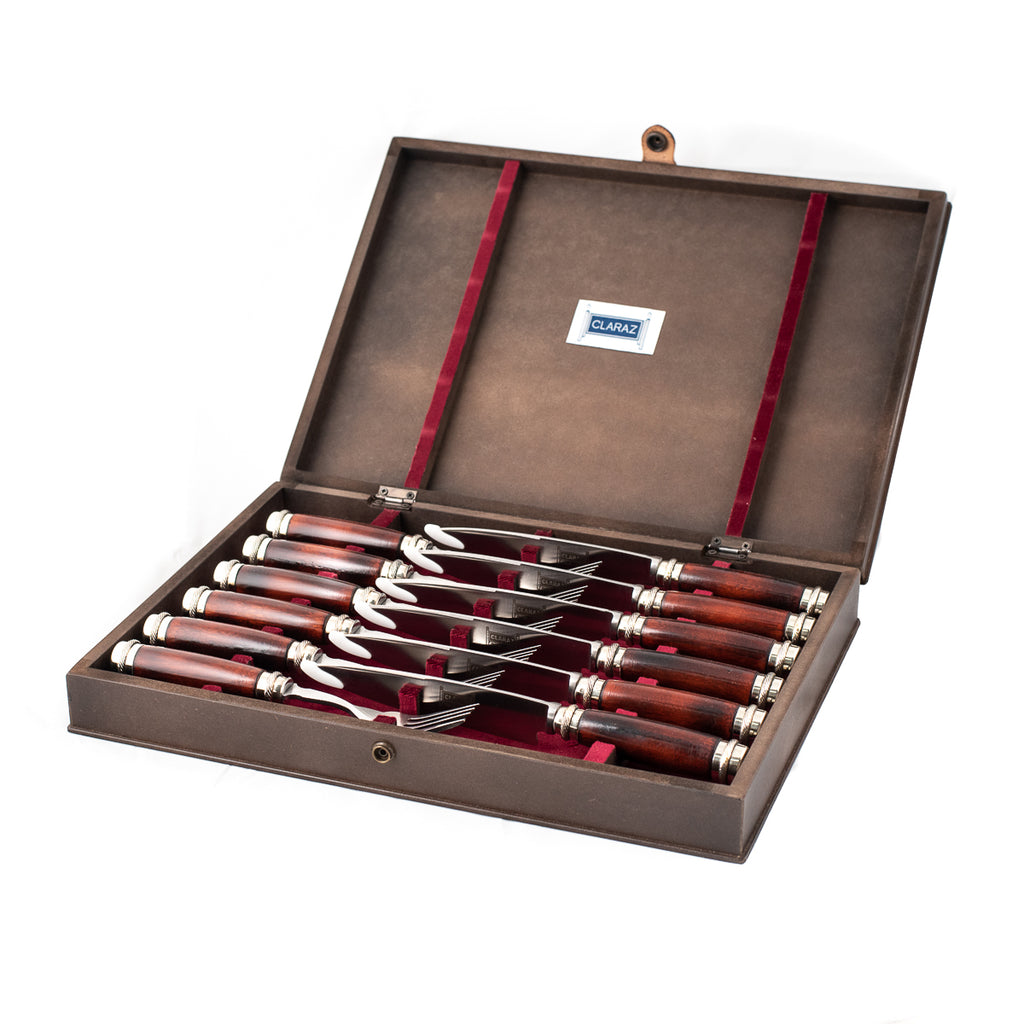 Quebracho 12-piece steak cutlery set in wooden case