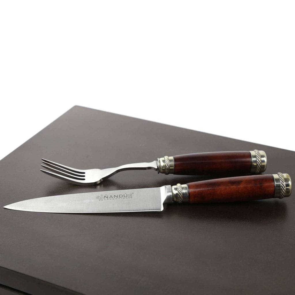 Red quebracho wood handle knives and forks