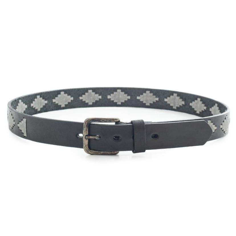 Turin Inca Argentine leather polo belt with grey geometric pattern
